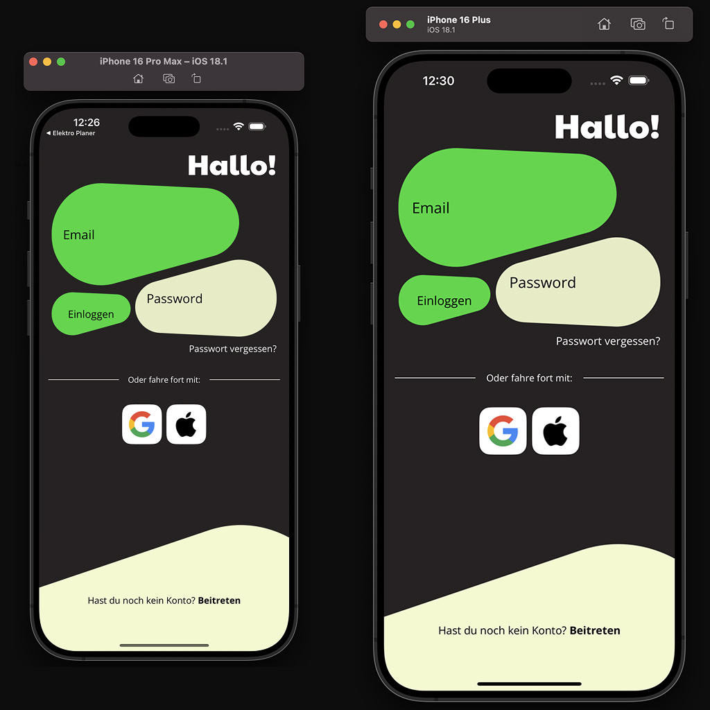 Prototyp auf zwei unterschiedlichen Smartphone-Displays.